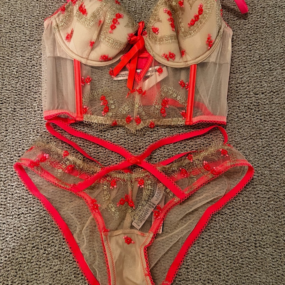 Hot pink and tan lingerie set new with tags